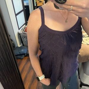 TEMPERANCE • purple eyelet flowy loose tank top summer spring boho relaxed small